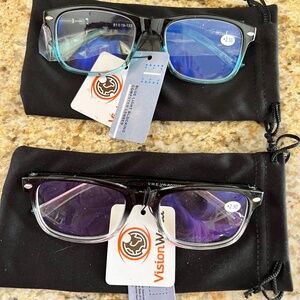 VisionWorld Blue Light Blocking Glasses 2.50 NEW WITH TAGS 2 PAIR UNISEX